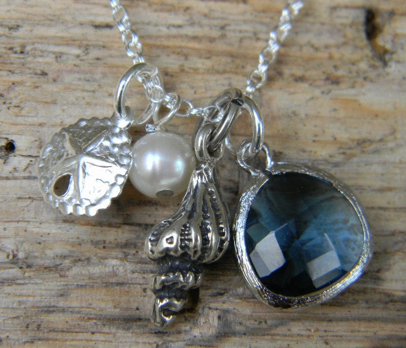 Beach Charm Necklace in Sapphire Sterling Silver