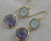 Purple Amethyst and Green Amethyst EarringsTrimmed in Gold, Bride, Bridal