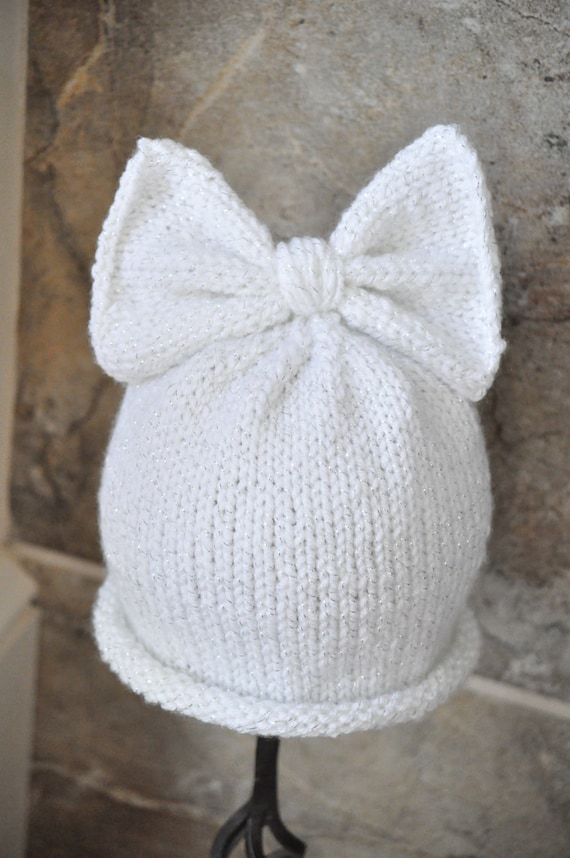 All girl sparkly bow-top beanie