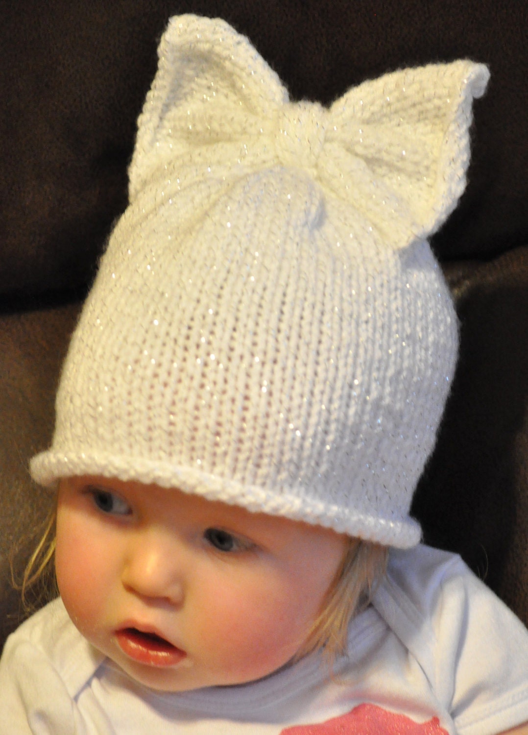 All girl sparkly bow-top beanie