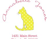 Personalized Polka dot Cat Return Address Labels- Set of 20