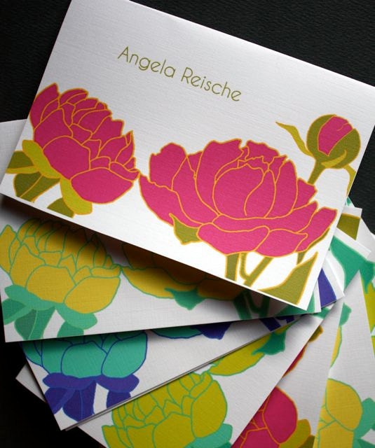 Personalized Floral Stationery Note Cards- Peonies  - Set of 8