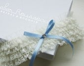Cinderella Lace and Tulle Garter - Ivory Lace - White Lace - Something Blue Bow with Rhinestone Detail