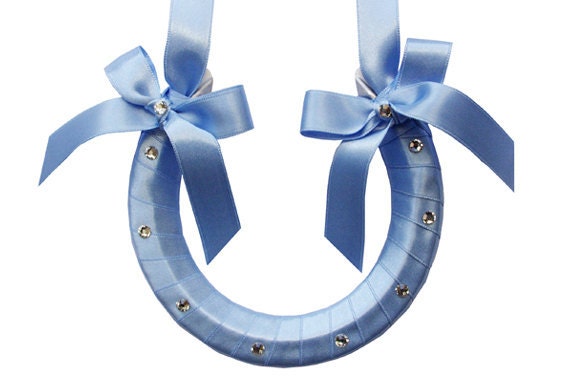 Blue Good Luck Wedding Horseshoe with Swarovski Crystals