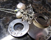 Personalized Hand Stamped Sterling Silver Necklace with mixed Pearls and Crystals