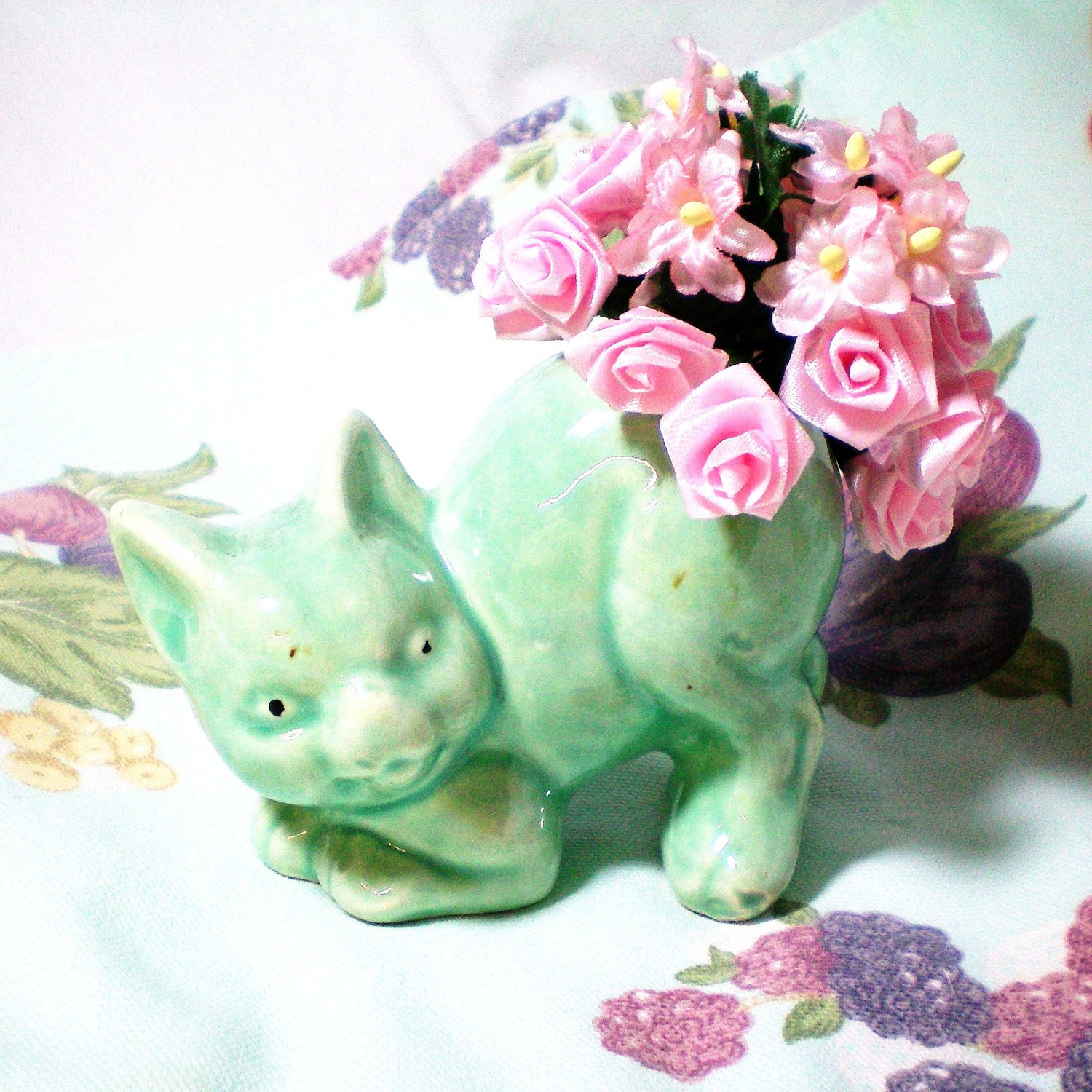 Vintage Aqua Cat Planter