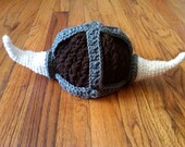 How to Train a Dragon inspired- Viking hat brown grey with white horns- NEWBORN size
