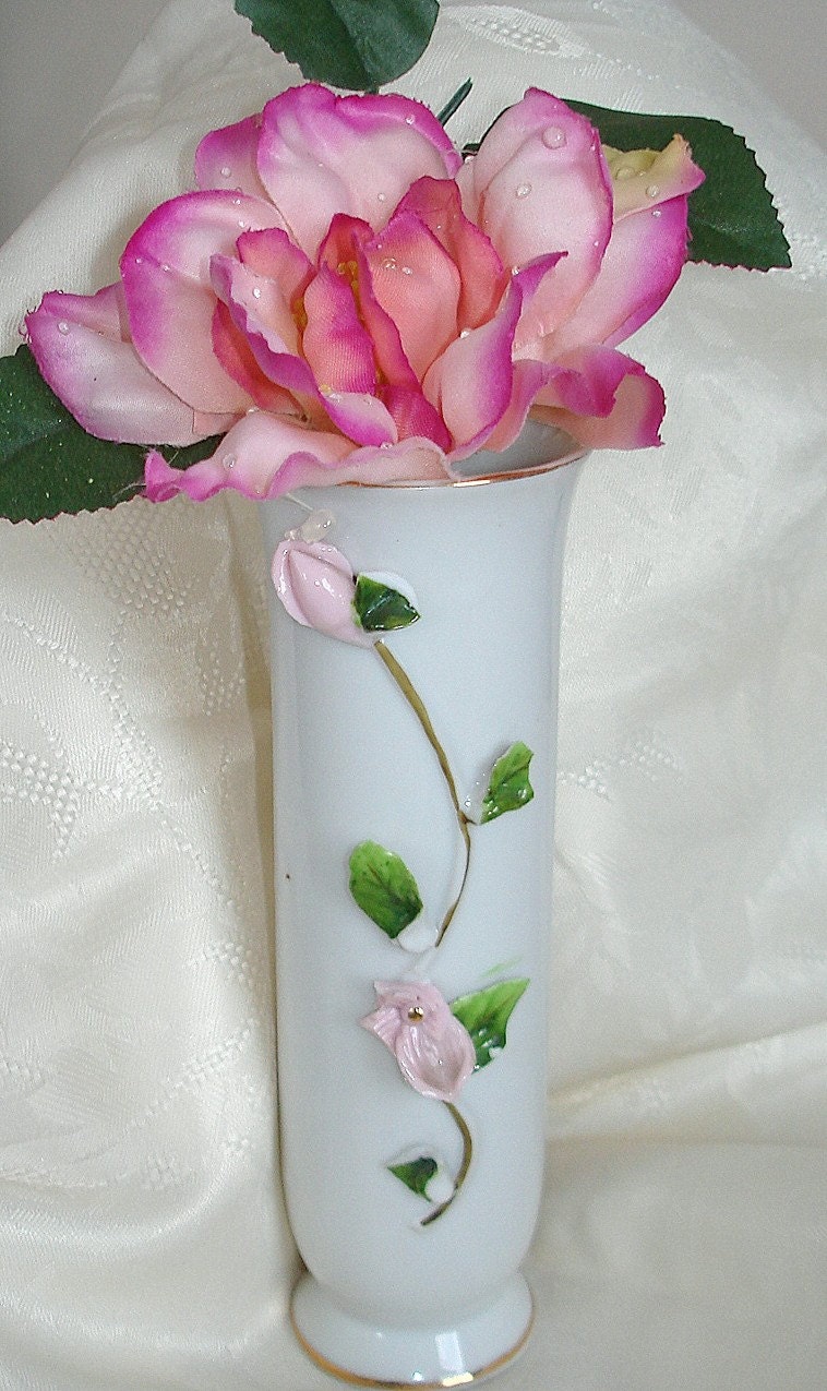 Vintage Lefton Rose Vase, Porcelain