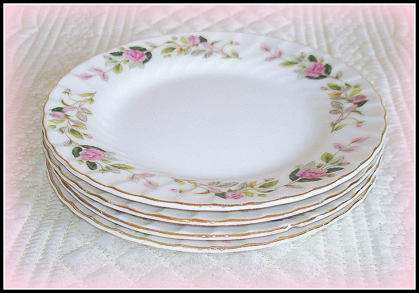 Vintage Bread/Butter Dessert Plates. Regency Rose Pattern by Creative. Set of Four