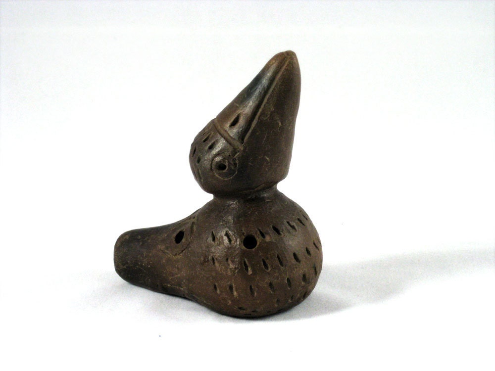 Mexican Folk Art Ocarina Whistle Flute Clay Bird by NikNakNook