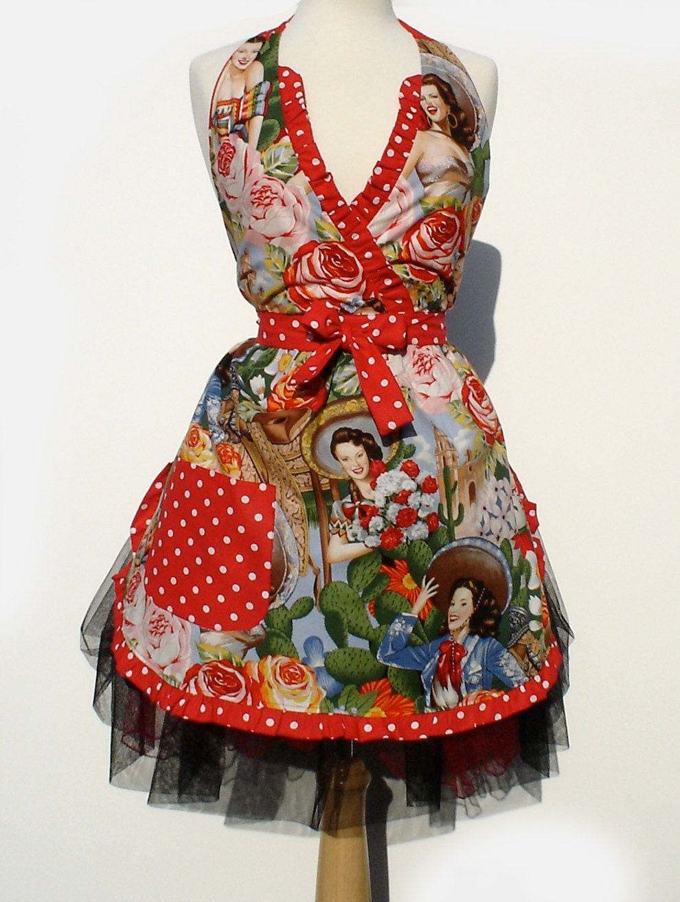 Apron Vintage Inspired 1950s Mexican Senoritas Pinup Girl Apron FREE SHIPPING