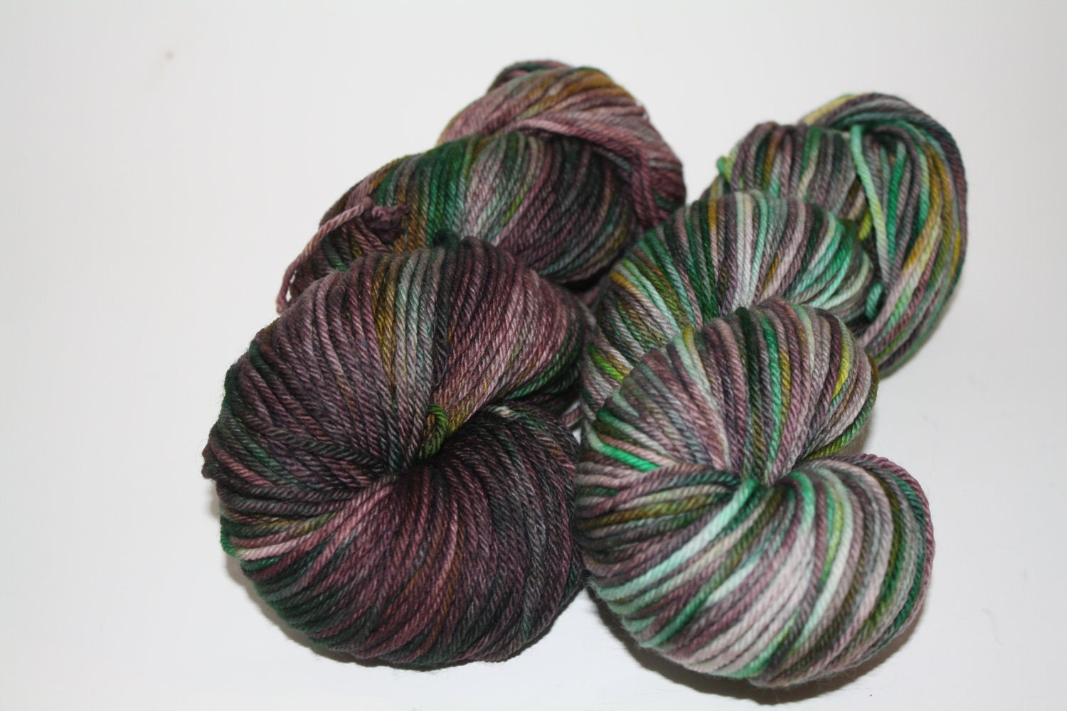 Merino Superwash Worsted Hand Dyed Yarn- Golden Yellow, Green, Violet