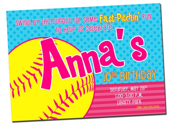Printable SOFTBALL Birthday Party Invitation