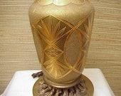 Vintage Hollywood Regency Gold Table Lamp 1950's Crackle Glass Brass from Andrew Modern on Etsy