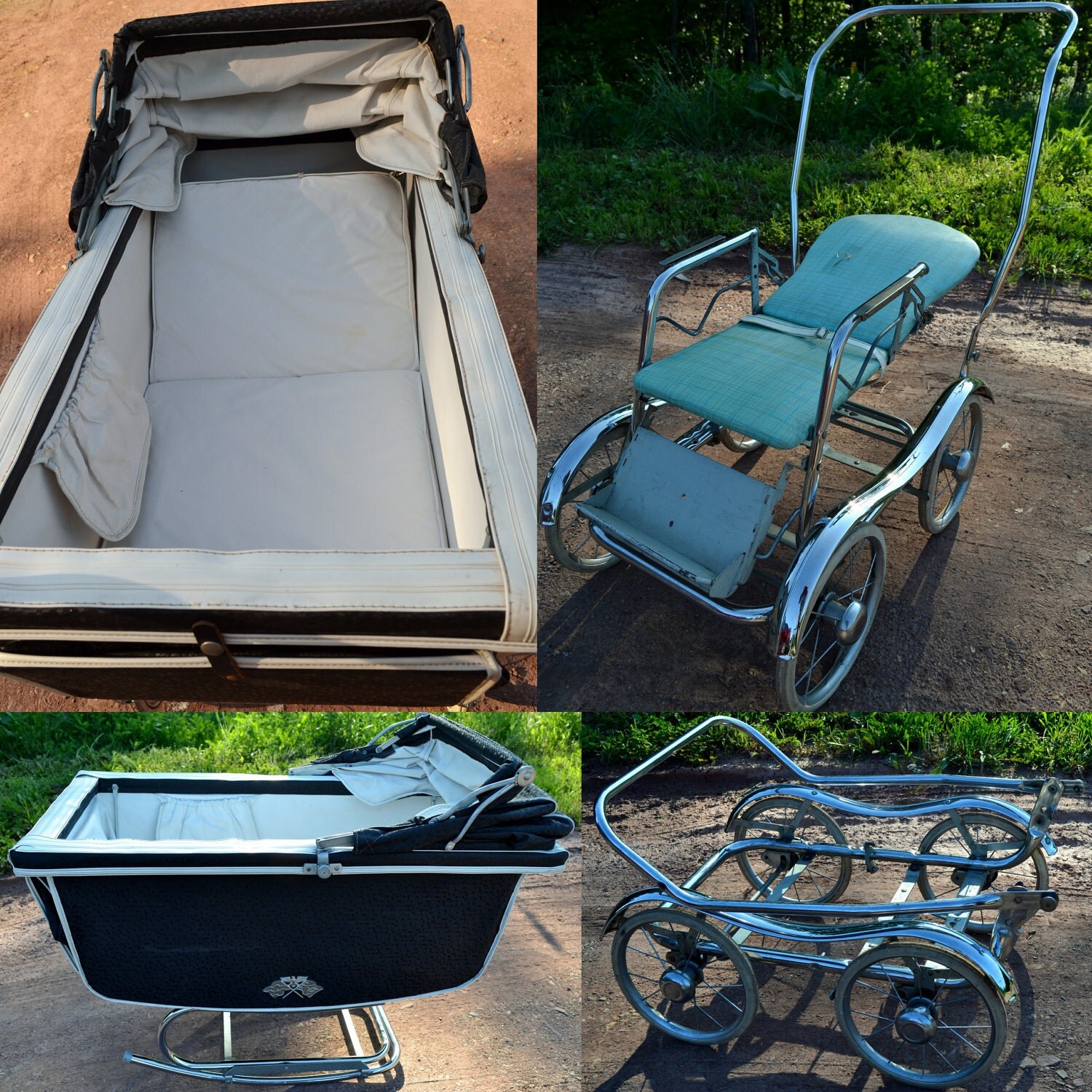 Baby Carriage Babyhood WondaChair High Chair Stroller Navy Aqua 1960s