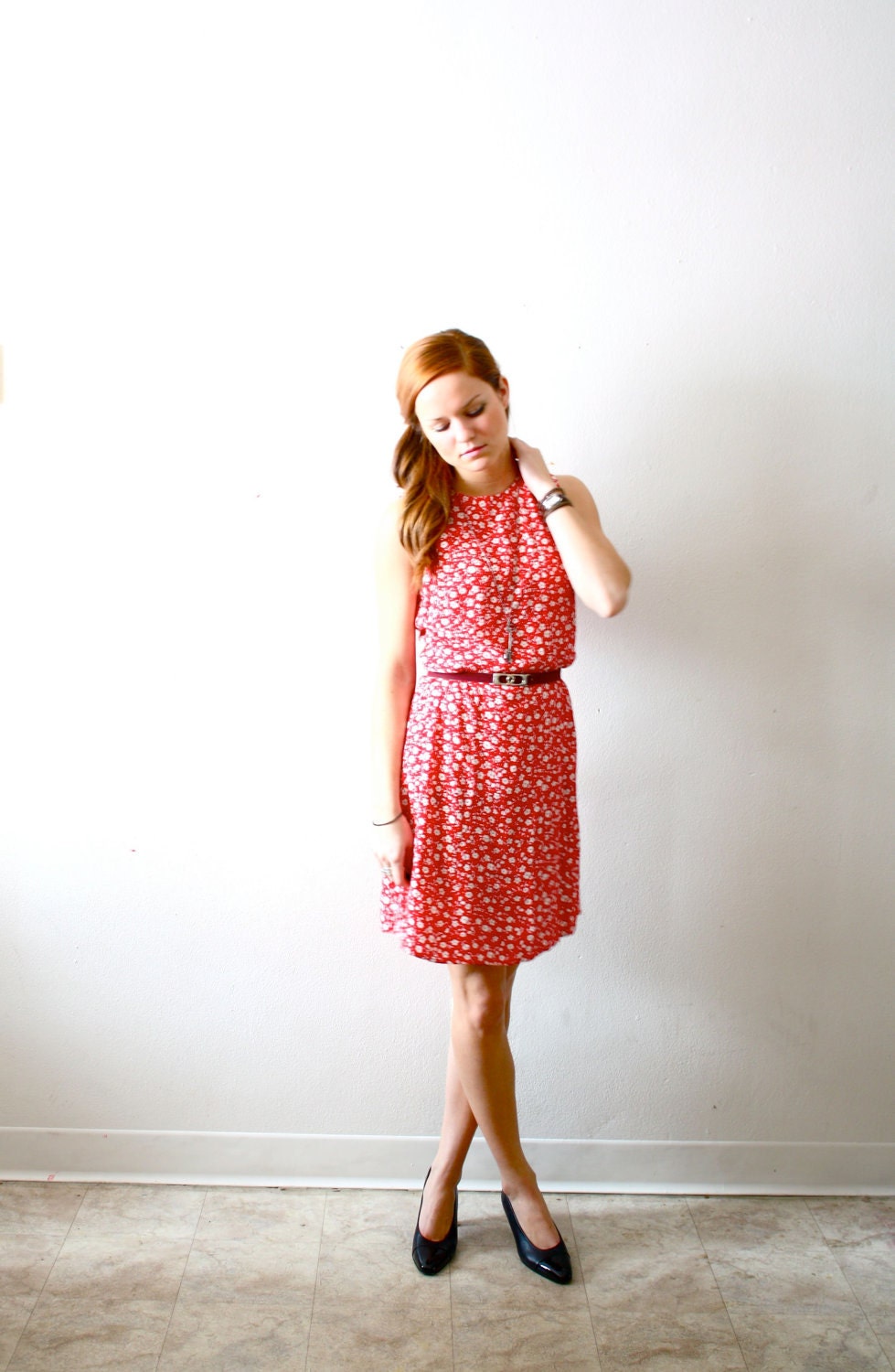 Vintage red floral summer dress