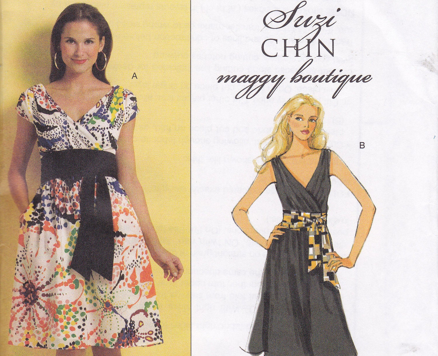 Suzi Chin Maggie Boutique Dress and sash Butterick 5319 multi size 16 18 20 22 OOP Bust 38 40 42 44
