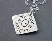 Hand Stamped Mommy Necklace - Scroll Monogram Initials