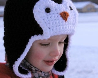 Penguin Hat - Crochet Pattern (Bomber Style) - Permission to sell finished items