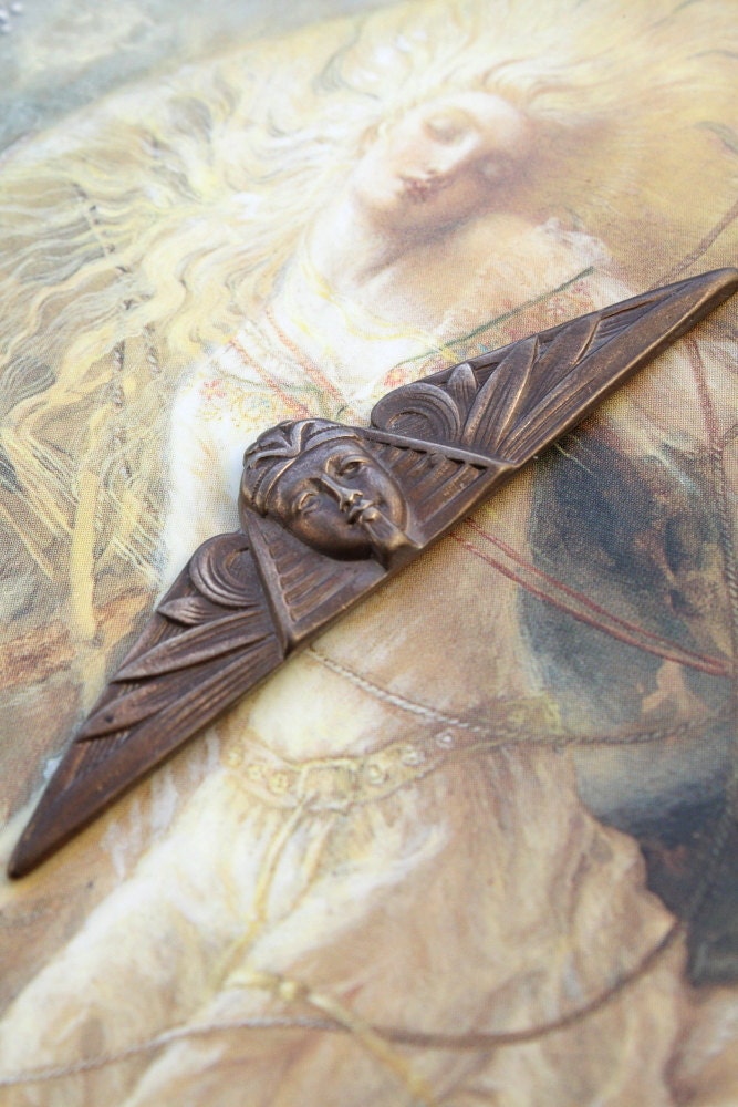 Vintage Very OLD Solid Brass Ornate Egyptian Goddess Woman Piece