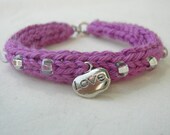 Hand Knitted Purple Magenta Bracelet, Cotton Spring Summer Style