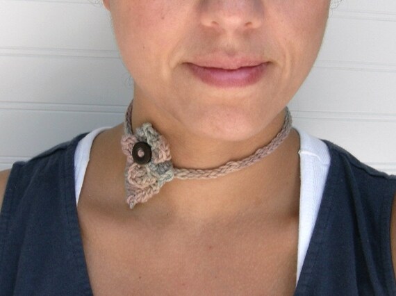 Knit Flower Headband, Choker Necklace, Pastel Floral