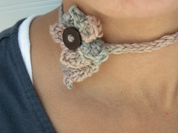 Knit Flower Headband, Choker Necklace, Pastel Floral