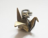 Vintage Style Antiqued Brass Origami Bird Key Chain Keychain