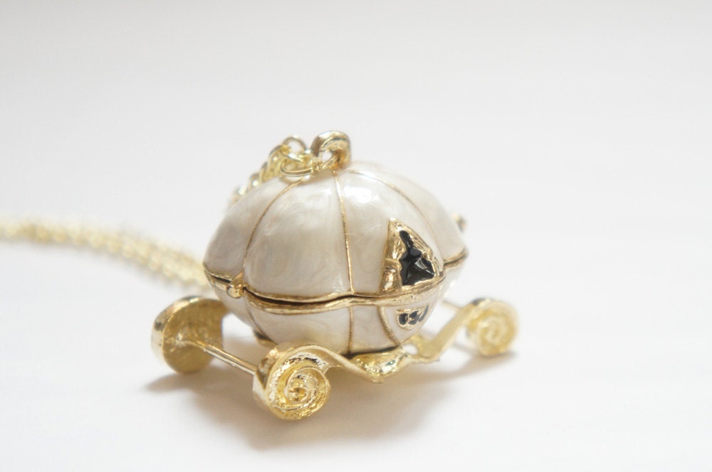 Cinderella White Pumpkin Carriage Locket Necklace
