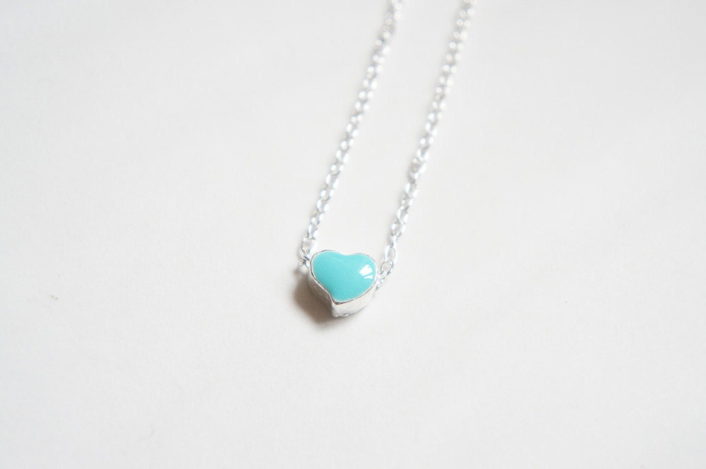 Set of 3 - Simple Tiny Heart Necklace - Baby Blue Pink White