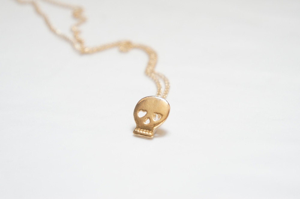 Lovely Little Skull Necklace Gold Tone