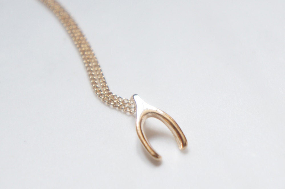 Lovely Little Wish Bone Wishbone Necklace Gold Tone