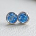 blue earrings, stud crackled glass bead wire wrapped