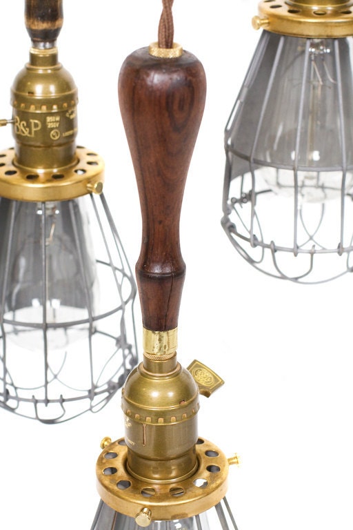 3 Light Caged Vintage Handle Trouble Light Chandelier