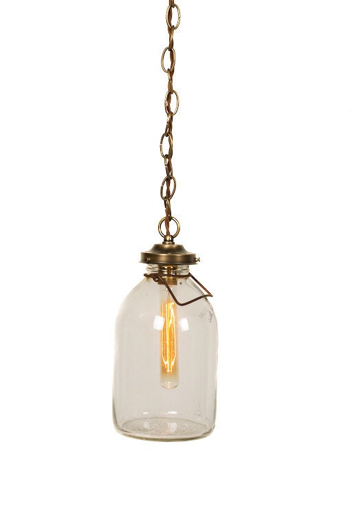Vintage Glass Gallon Milk Jug Pendant Light