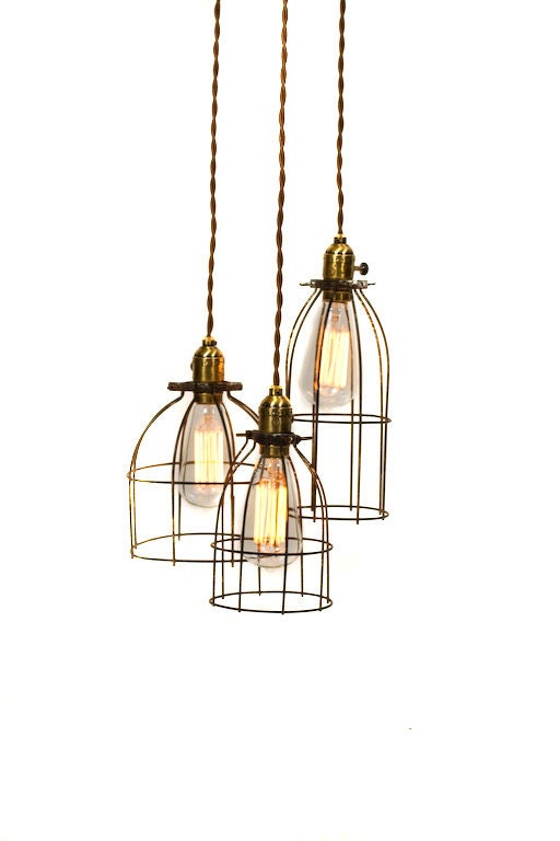 Industrial 3 light Caged Chandelier
