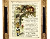 Alice in Wonderland The grinning Cheshire Cat color - Vintage Victorian Book Page Art Print Steampunk