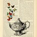 Teapot Butterflies Butterfly - Vintage Victorian Book Page Art Print Steampunk