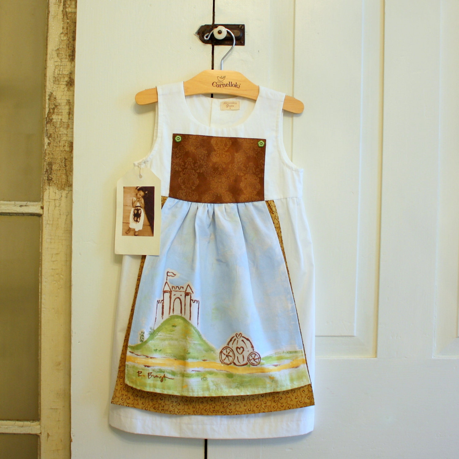 Girls dress Hand Painted Washable Apron Fairy Tale Princess cottage chic in Size 3T Original