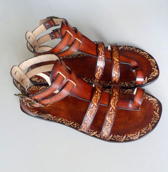 Handcrafted Women Men Gladiator Sandals With Pattern by Calpas
