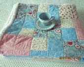 Shabby Chic, Minky, Warm, Baby, Toddler, Quilt with Cupcakes, English China, Roses, Hearts