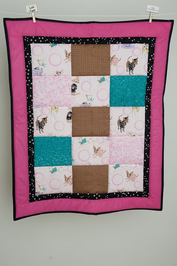 Chihuahua Motorcycle Dude & Princess Dog  or Baby Quilt 25 1/2 by 28 inches