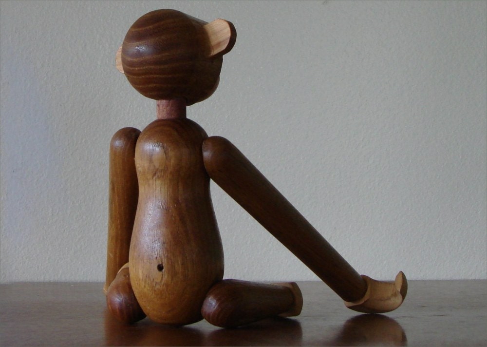 Kay Bojesen Style Monkey Danish Modern Mid Century Vintage Wooden Toy 1950s 50s