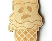 Ghost Sundae wood brooch
