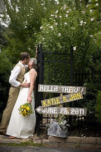 Wedding Signs Hand painted on Reclaimed Wood...Listing for 3 custom signs on 1 stake. YOUR COLOR CHOICE