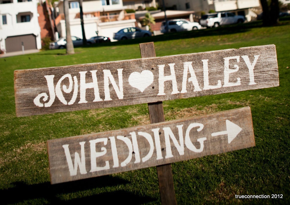 Country Wedding Signs LARGE FONT Hand painted Signs. Wedding Reception Road signs on Post Ceremony Sign. Front of Church Sign