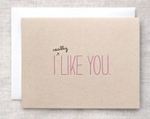 I Like You Card - Cute Valentine Card, Recycled Brown, Pink - Eco Friendly Anniversary Card