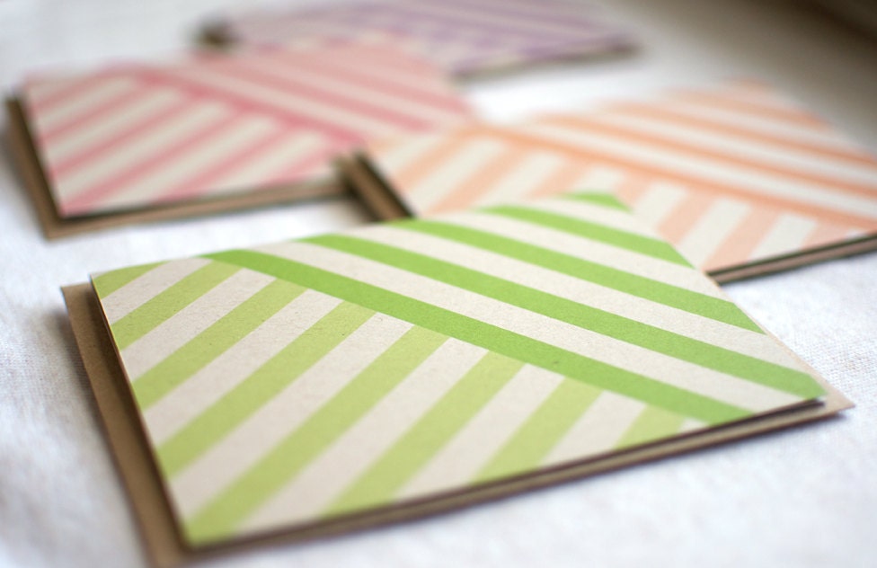 Modern Card Set of 4, Stripes - Eco Friendly Autumn Blank Greeting Cards