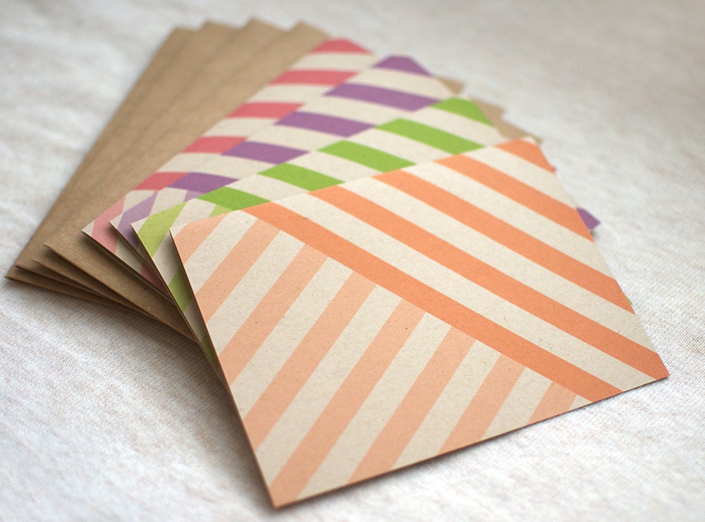 Modern Card Set of 4, Stripes - Eco Friendly Autumn Blank Greeting Cards