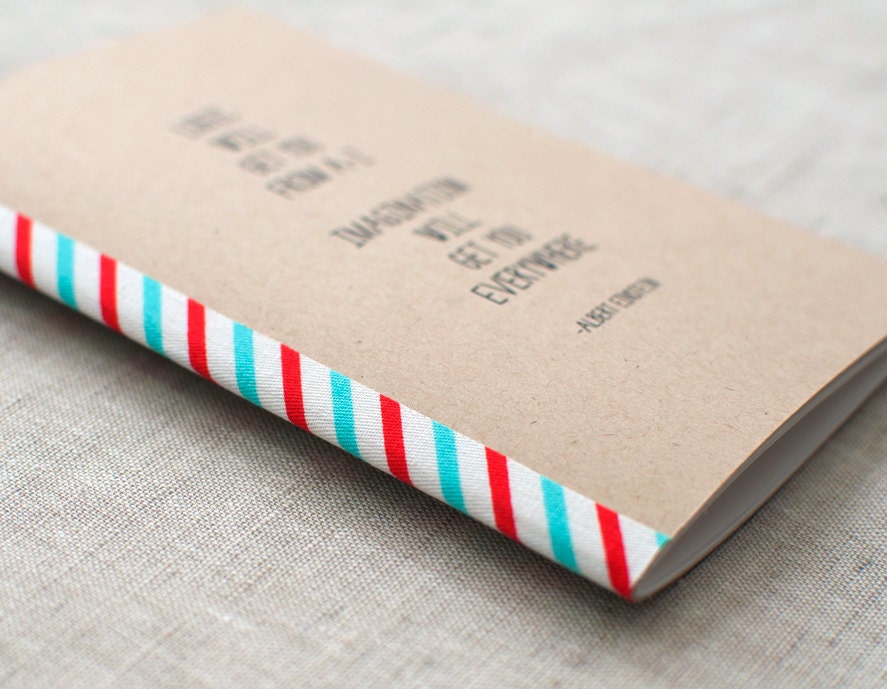 Einstein Mini Notebook & Pencil Set, Stocking Stuffer - Typography Pocket Size Journal, Recycled Sketchbook